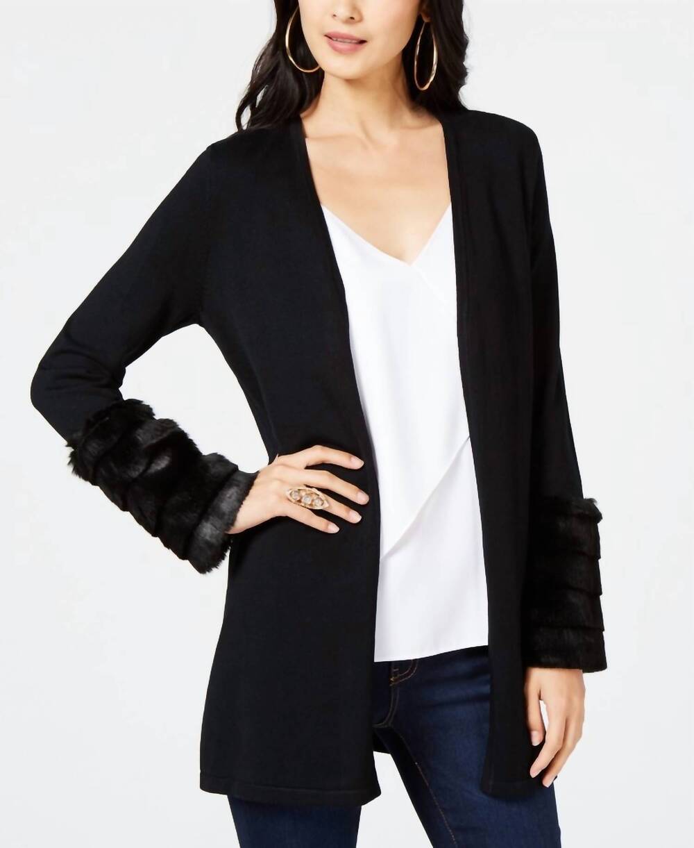 NEW THALIA SODI women's faux fur cuff cardigan in black